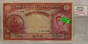 BAHAMAS 10 SHILLING BANKNOTE - NO DATE 1953 - UNC