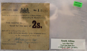 SOUTH AFRICA ANGLO-BOER WAR 2 SHILLING MAFEKING SIEGE NOTE - JAN 1900 - PREFIX A