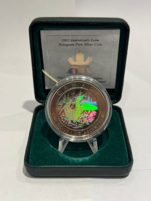 [AUCTION ONLY] 2002 $5 ANNIVERSARY LOON HOLOGRAM 1 OZ PURE SILVER COIN