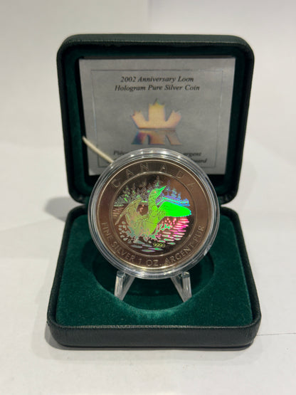 [AUCTION ONLY] 2002 $5 ANNIVERSARY LOON HOLOGRAM 1 OZ PURE SILVER COIN