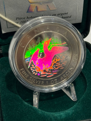 [AUCTION ONLY] 2002 $5 ANNIVERSARY LOON HOLOGRAM 1 OZ PURE SILVER COIN