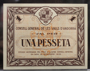 ANDORRA  SPANISH CIVIL WAR 1 PESSETA BANKNOTE - DATED DEC 19 1936 - P#6