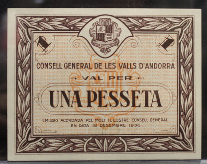 ANDORRA  SPANISH CIVIL WAR 1 PESSETA BANKNOTE - DATED DEC 19 1936 - P#6