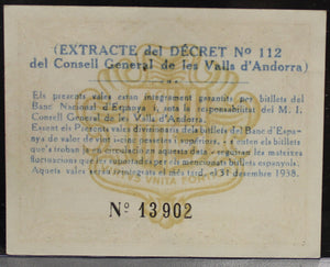 ANDORRA  SPANISH CIVIL WAR 1 PESSETA BANKNOTE - DATED DEC 19 1936 - P#6