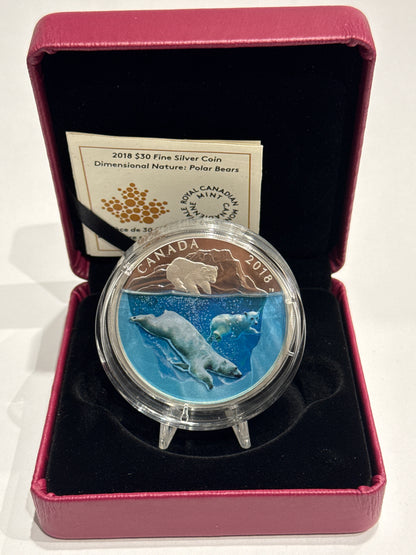 [AUCTION ONLY] 2018 2OZ $30 DIMENSIONAL NATURE POLAR BEARS FINE SILVER COIN