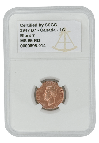 1947 1 CENT CANADA BL7 – BLUNT “7” – MS 65 – GRADED (347-015)