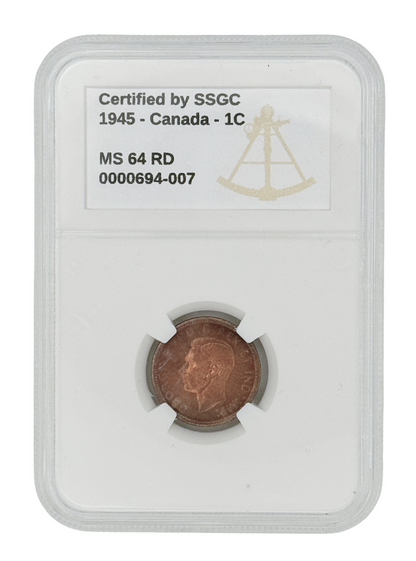 1945 1 CENT CANADA – MS 64 – GRADED (348-006)