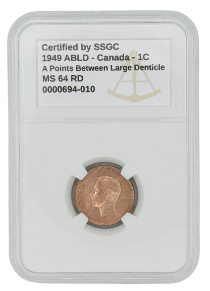1949 1 CENT CANADA ABLD “A” POINTS BETWEEN LARGE DENTICLE – MS 64 – GRADED (348-002)