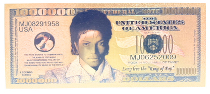 MICHAEL JACKSON 1 MILLION NOVELTY GOLD FOIL NOTES