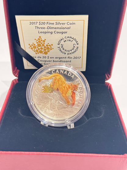 [AUCTION ONLY] 2017 $20 FINE SILVER COIN – THREE-DIMENSIONAL LEAPING COUGAR