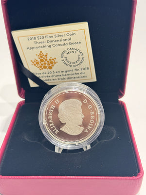 [AUCTION ONLY] 2018 $20 FINE SILVER COIN – THREE-DIMENSIONAL APPROACHING CANADA GOOSE