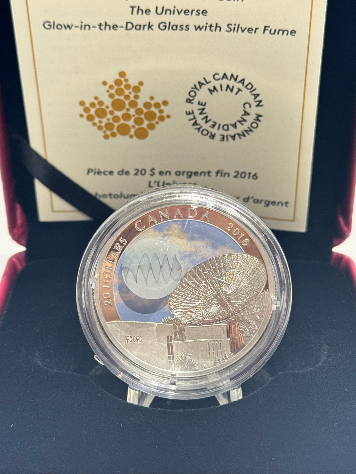 [AUCTION ONLY] 2016 $20 FINE SILVER COIN – THE UNIVERSE (GLOW-IN-THE-DARK GLASS WITH SILVER FUME)