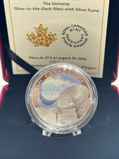 [AUCTION ONLY] 2016 $20 FINE SILVER COIN – THE UNIVERSE (GLOW-IN-THE-DARK GLASS WITH SILVER FUME)
