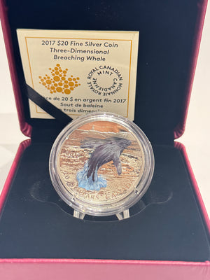 2017 $20 FINE SILVER COIN – THREE-DIMENSIONAL BREACHING WHALE