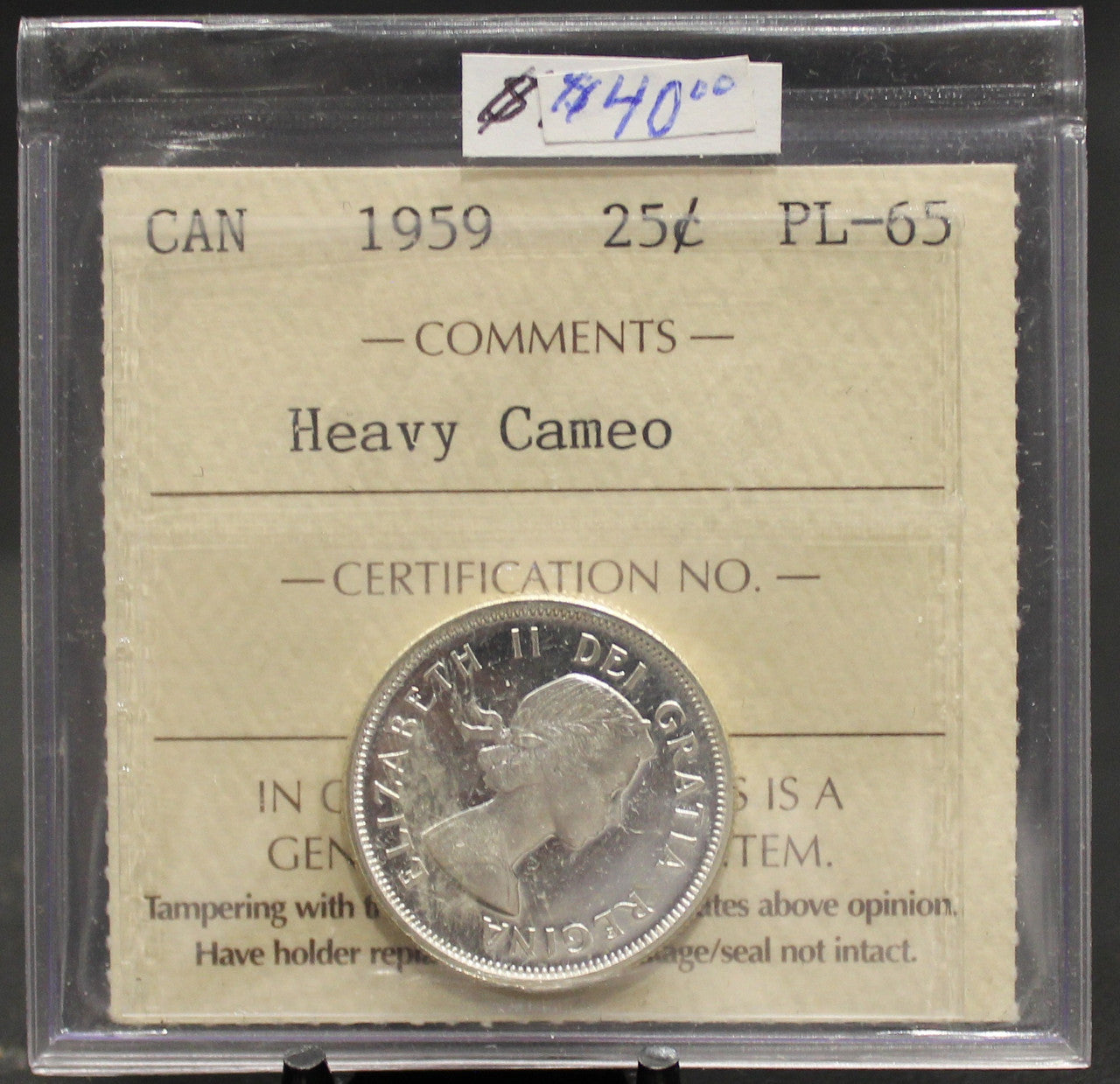 1959 CIRCULATION 25-CENT COIN - HEAVY CAMEO - PL-65