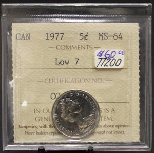 1977 CIRCULATION 5-CENT COIN - LOW 7 - MS-64
