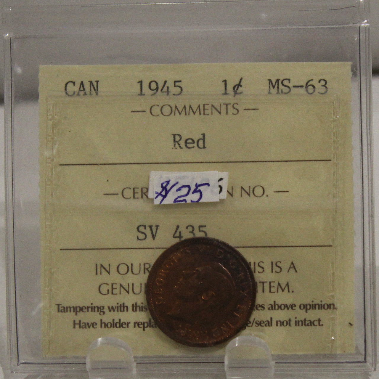 1945 CIRCULATION 1-CENT COIN - RED - MS-63
