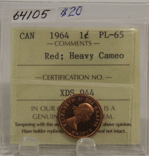 1964 CIRCULATION 1-CENT COIN - RED, HEAVY CAMEO - PL-65