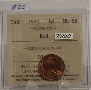 1970 CIRCULATION 1-CENT COIN - RED - MS-65