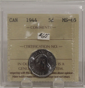 1944 CIRCULATION 5-CENT COIN - MS65