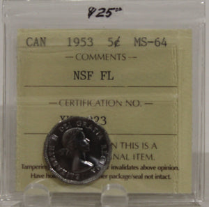 1953 CIRCULATION 5-CENT COIN - NSF FL - MS-64