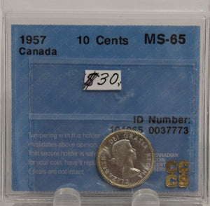 1957 CIRCULATION 10-CENT COIN - MS65