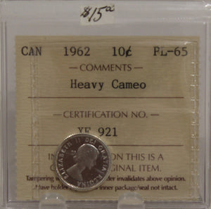 1962 CIRCULATION 10-CENT COIN - HEAVY CAMEO - PL65