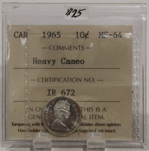 1965 CIRCULATION 10-CENT COIN - HEAVY CAMEO - MS64
