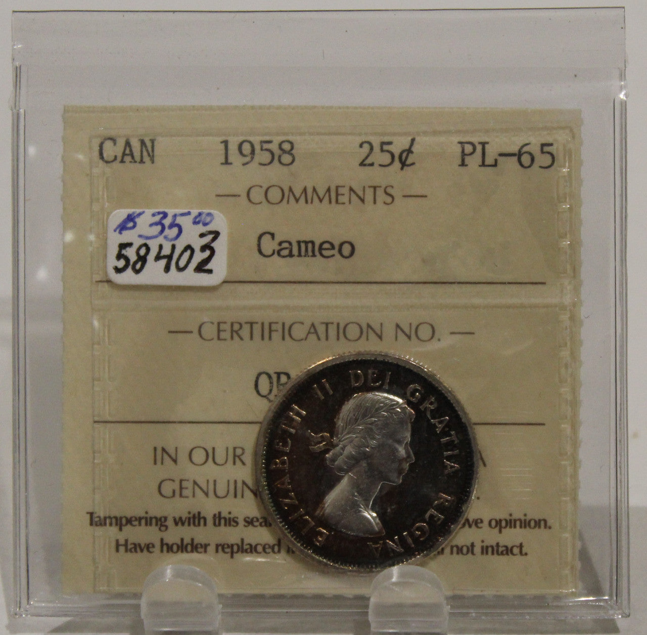 1958 CIRCULATION 25-CENT COIN - CAMEO - PL-65