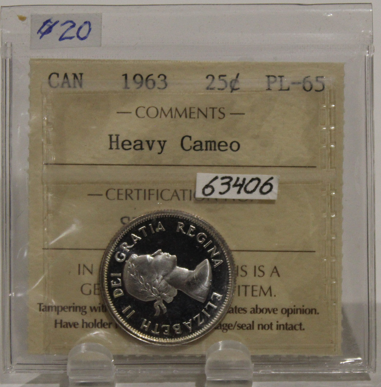 1963 CIRCULATION 25-CENT COIN - HEAVY CAMEO - PL65