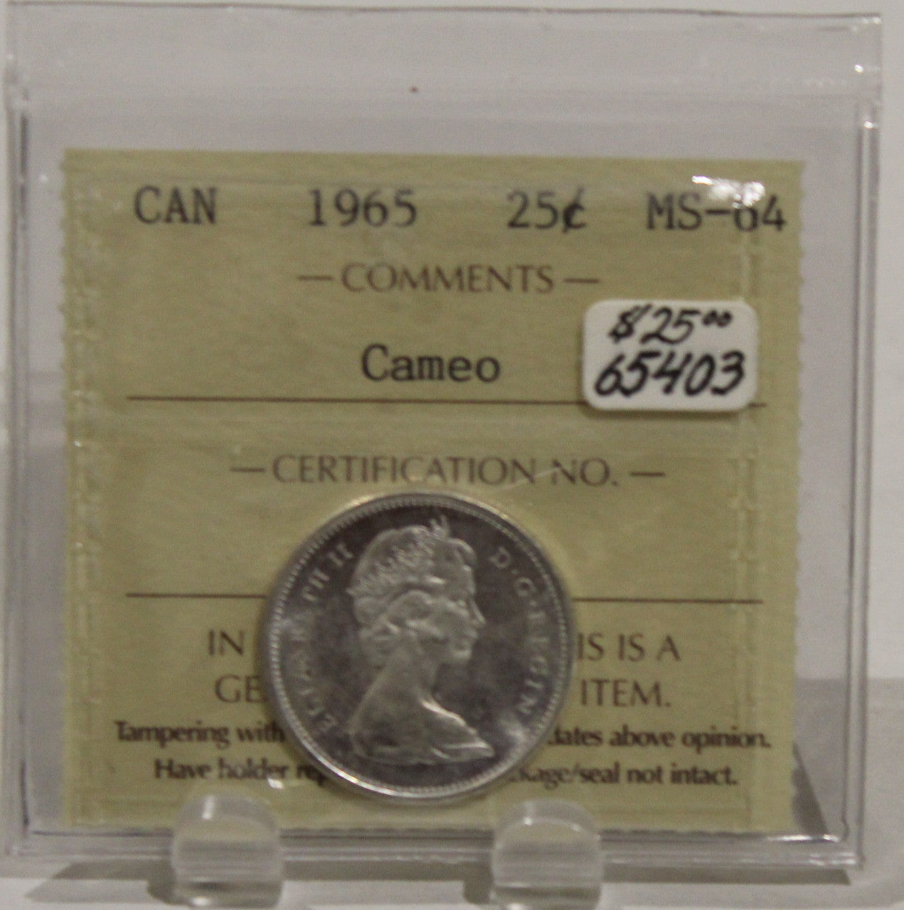 1965 CIRCULATION 25-CENT COIN - CAMEO - MS64