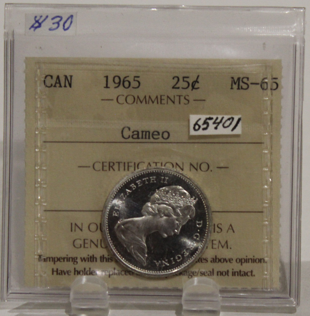 1965 CIRCULATION 25-CENT COIN - CAMEO - MS65