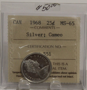 1968 CIRCULATION 25-CENT COIN - SILVER - CAMEO - MS65