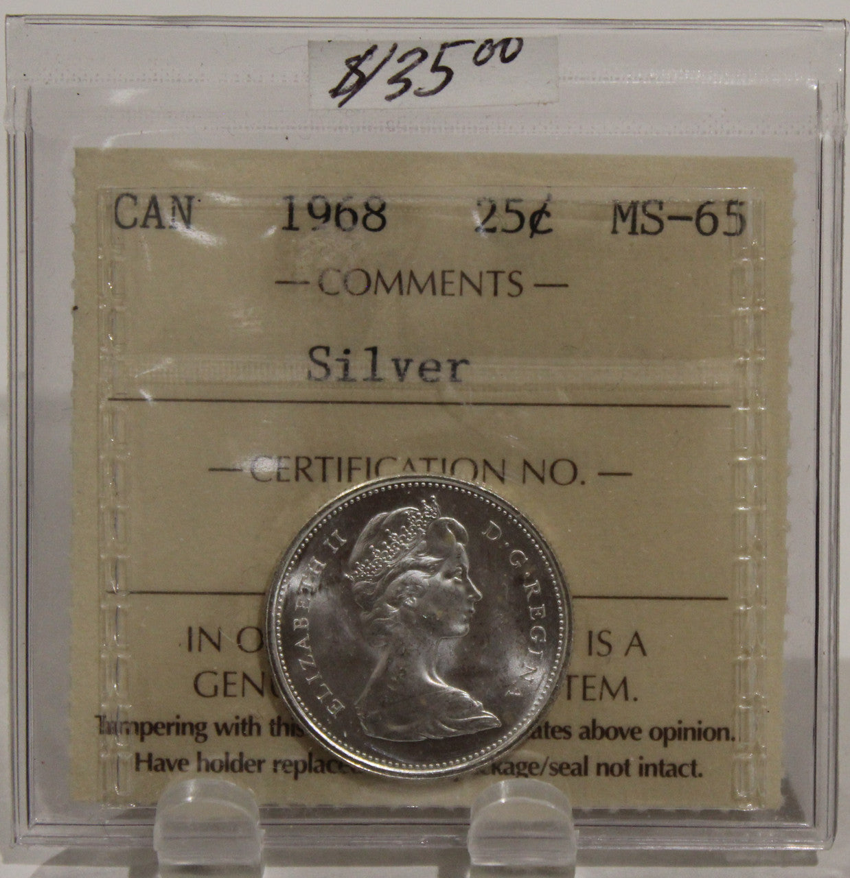 1968 CIRCULATION 25-CENT COIN - SILVER - MS65