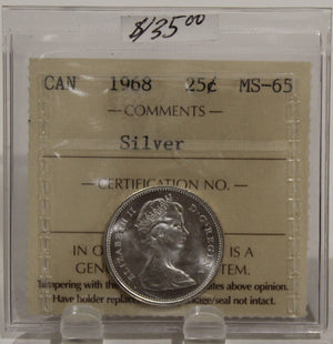 1968 CIRCULATION 25-CENT COIN - SILVER - MS65