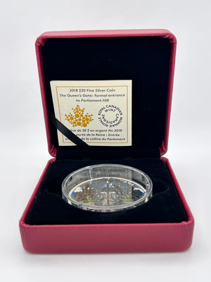 [AUCTION ONLY] 2018 2oz $30 THE QUEEN'S GATE: FORMAL ENTRANCE TO PARLIAMENT HILL FINE SILVER COIN