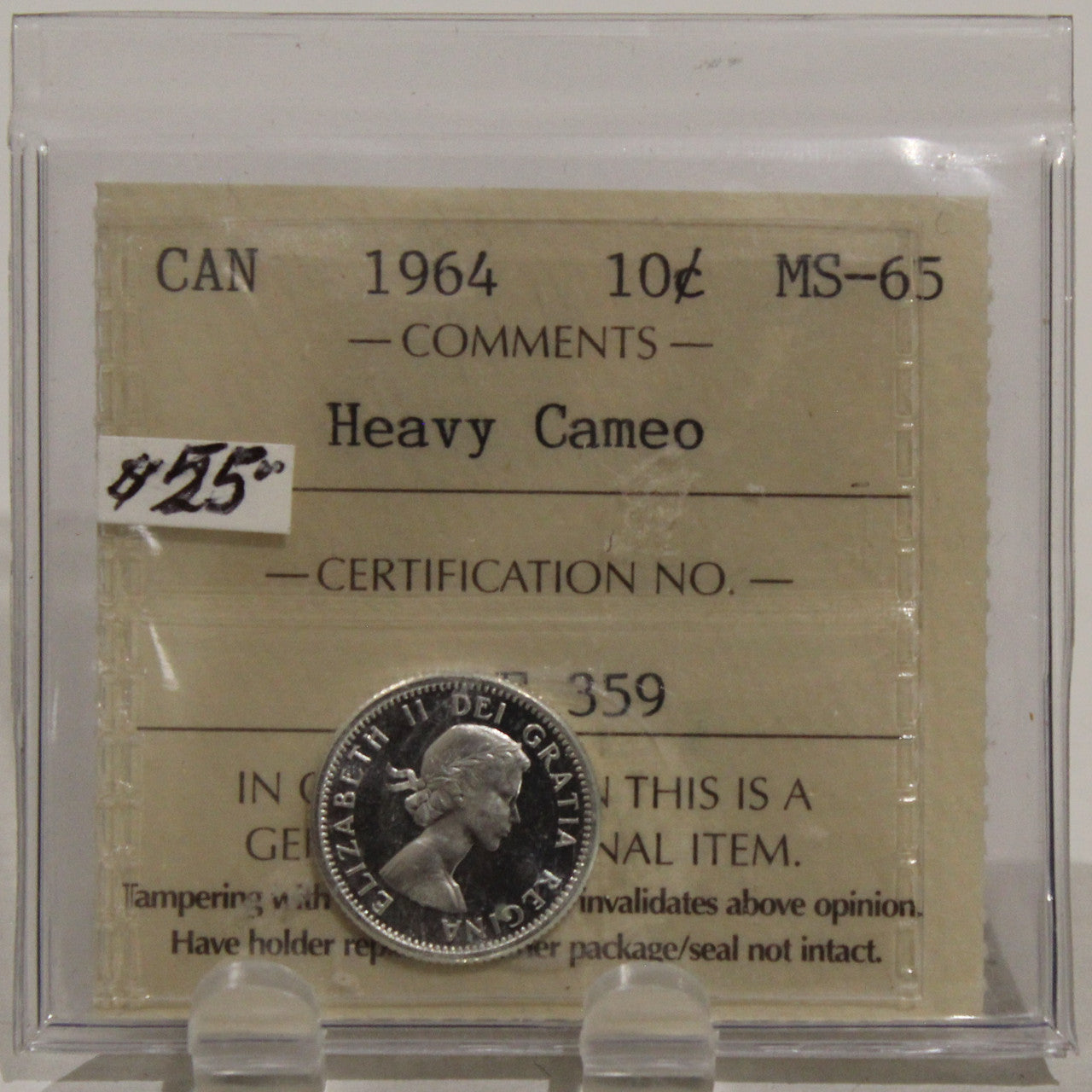 1964 CIRCULATION 10-CENT COIN - HEAVY CAMEO - MS65
