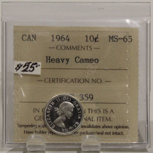 1964 CIRCULATION 10-CENT COIN - HEAVY CAMEO - MS65