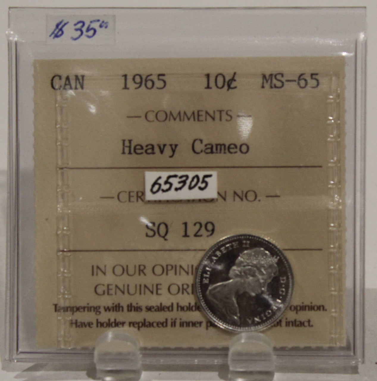 1965 CIRCULATION 10-CENT COIN - HEAVY CAMEO - MS65