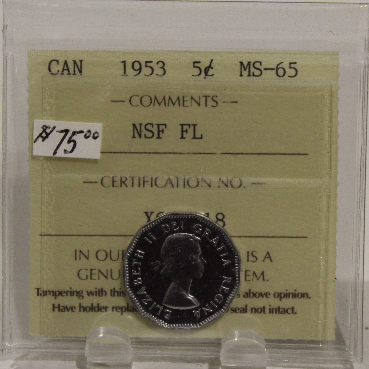 1953 CIRCULATION 5-CENT COIN - NSF FL - MS65