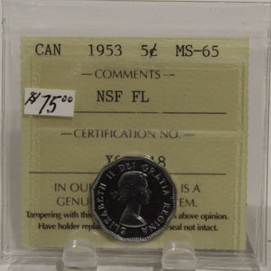 1953 CIRCULATION 5-CENT COIN - NSF FL - MS65
