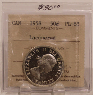1958 CIRCULATION 50-CENT COIN - LACQUERED -PL65