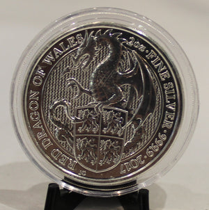 E-TRANSFER ONLY - 2017 QUEEN'S BEAST 2oz. SILVER COIN - RED DRAGON OF WALES