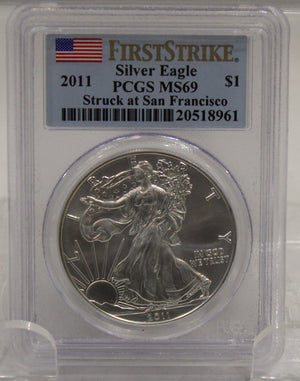 E-TRANSFER ONLY - 2011 1oz. SILVER EAGLE - PCGS MS-69 - FIRST STRIKE SAN FRANCISCO MINT