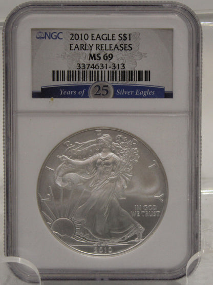 E-TRANSFER ONLY - 2010 1oz. SILVER EAGLE - NGC MS-69 - EARLY RELEASES