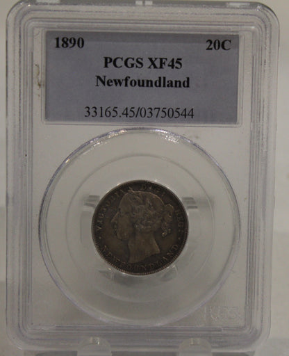 1890 NEWFOUNDLAND 20-CENT COIN - XF45