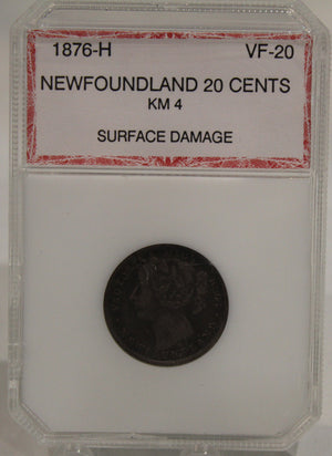 1876 H NEWFOUNDLAND 20-CENT COIN - VF-20