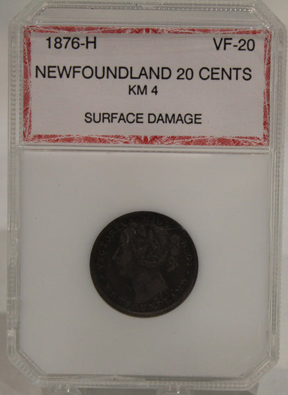 1876 H NEWFOUNDLAND 20-CENT COIN - VF-20