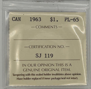 1963 CANADA CIRCULATION SILVER DOLLAR  - PL-65 - AS PICTURED
