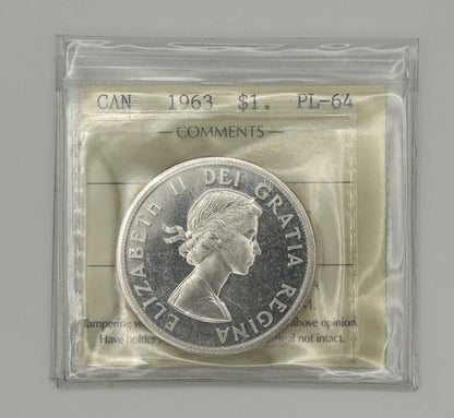 1963 CANADA CIRCULATION SILVER DOLLAR; PL-64 - AS PICTURED